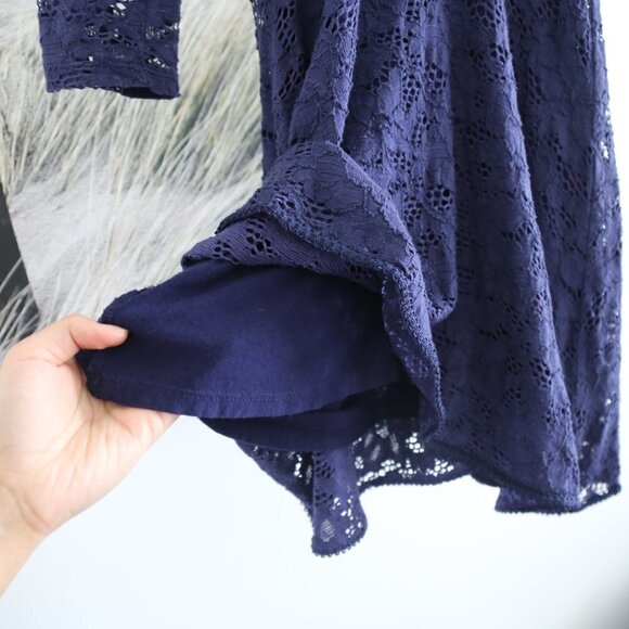 FREE PEOPLE Katya 3/4 Sleeve Lace Navy Blue Dress - Picture 4 of 8